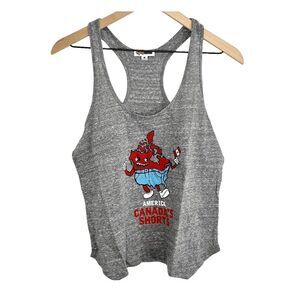 Tipsy Elves Womens Tank Top Small Gray America Canada's Shorts Graphic Racerback